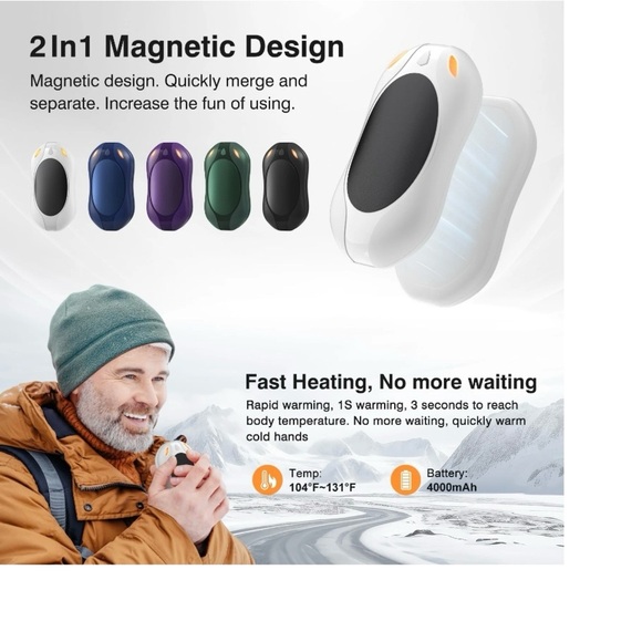 4000mAh Electric Hand Warmers Portable Reusable Magnetic [2 Pack - White] NWT - Picture 7 of 9